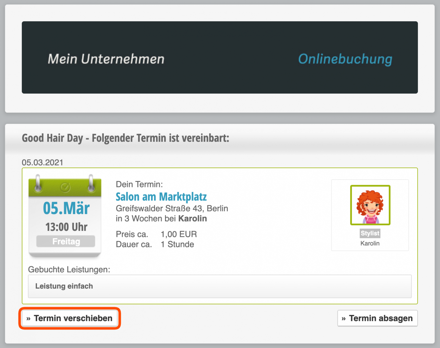 Termine verschieben durch Kunden | Handbuch
